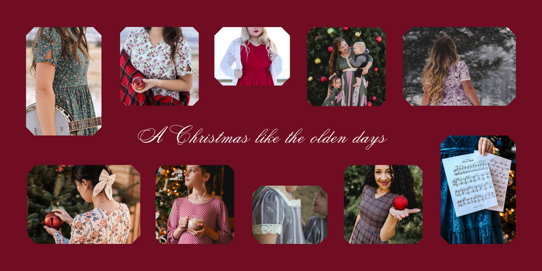 Photo collage of dresses in the Heirloom Christmas Collection.