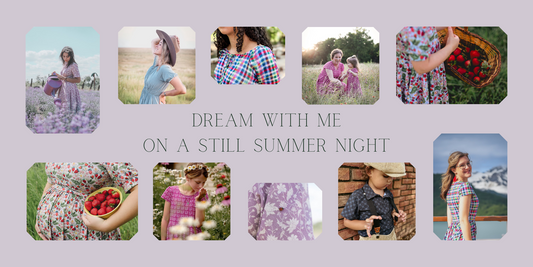 Photo collage of the Summer Soiree dress collection print close ups.