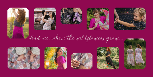 Photo collage of nursing dresses in the Field and Flower drop.