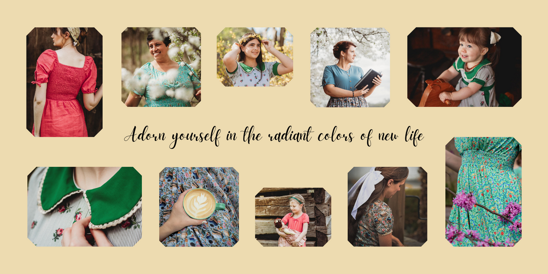 Photo collage of creative images featuring all the dresses in the Radiant Spring Collection.