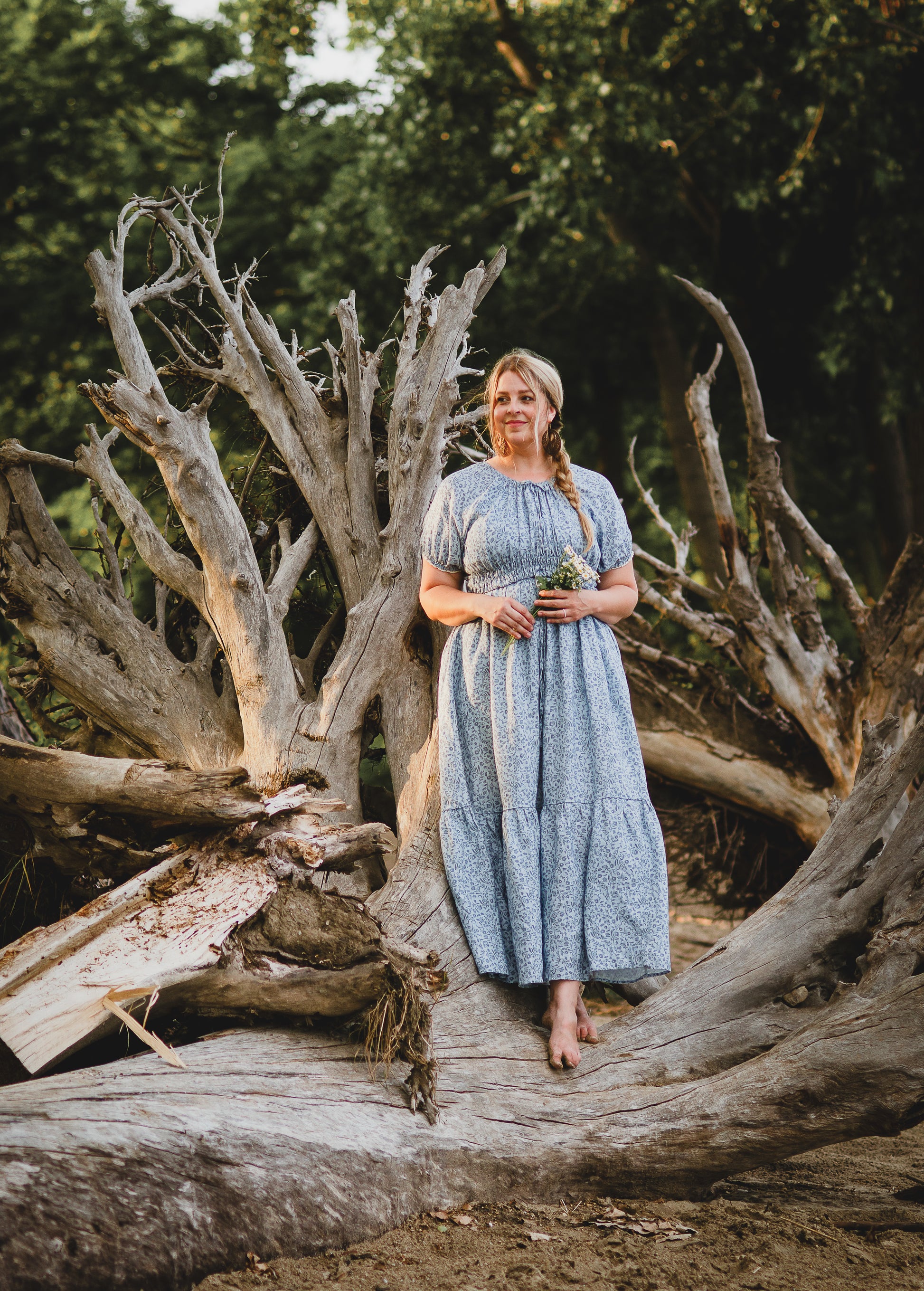 Scripted Mist ~ Abilene Dress Non-Nursing / XXS / 100% Linen