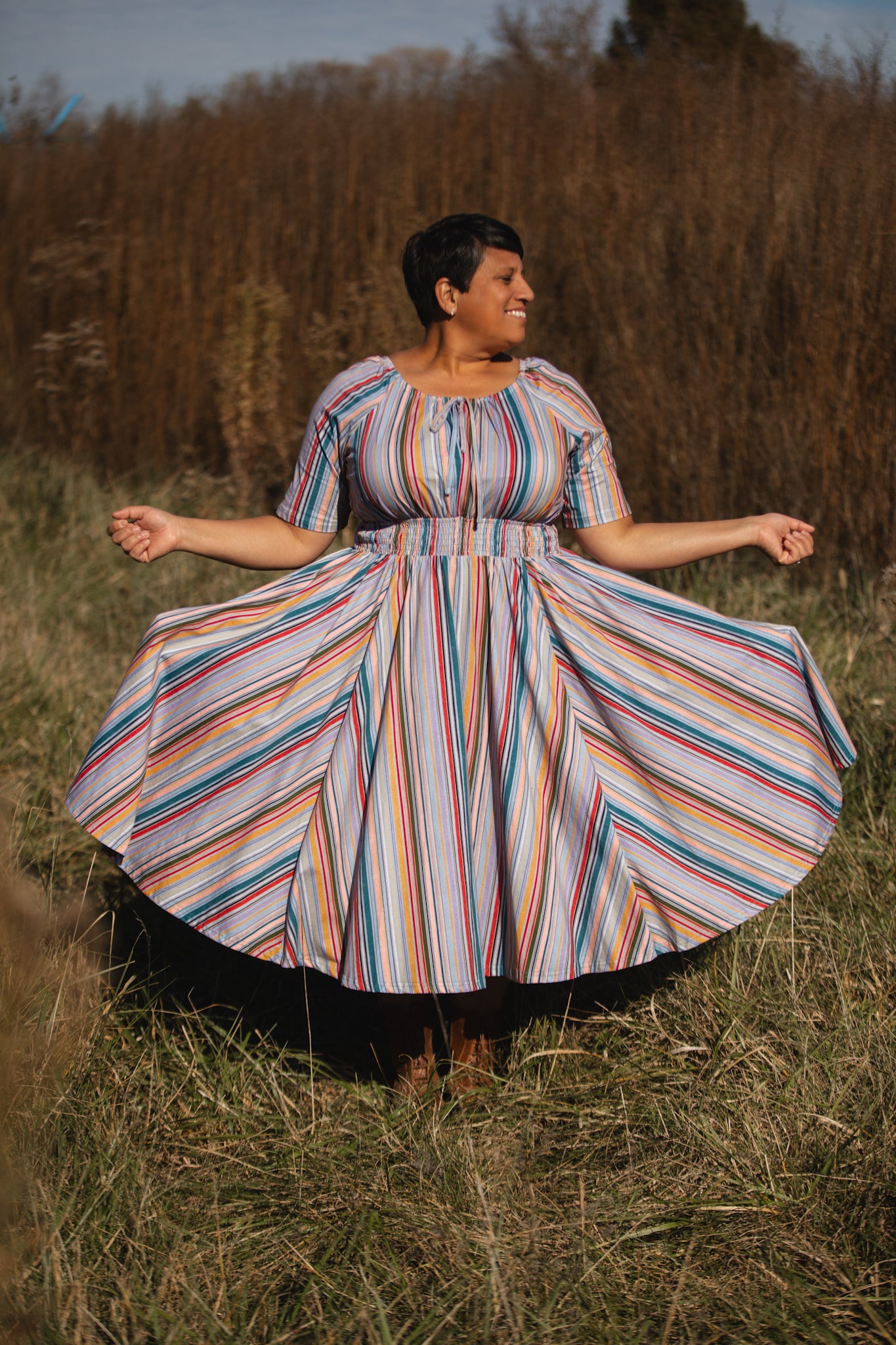 Painterly Pinstripes ~ Folklore Dress