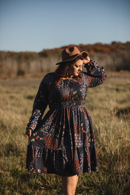 woman wearing a modest nursing floral dress