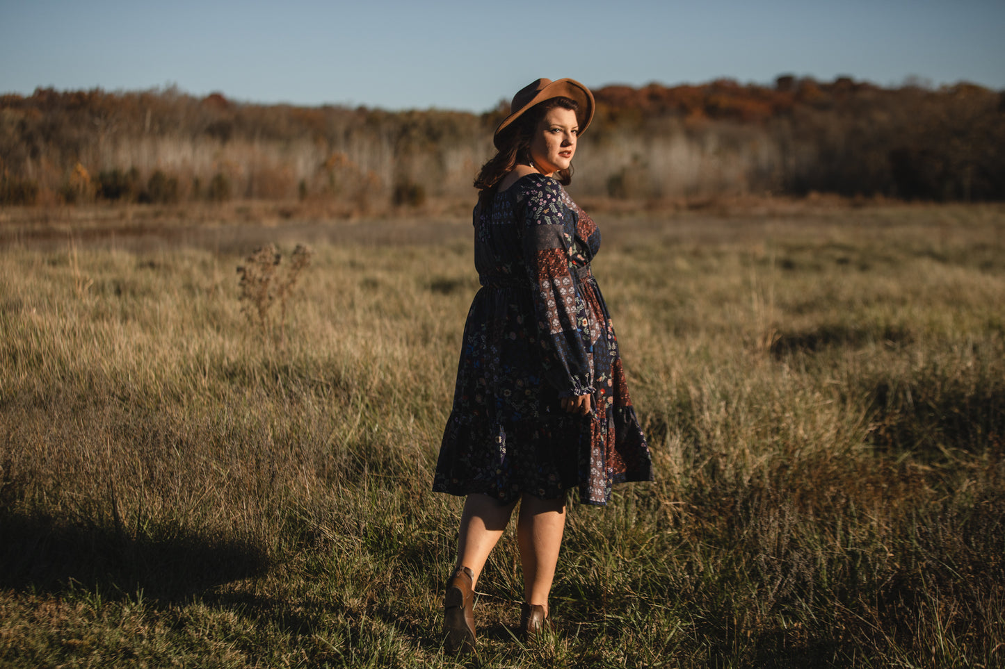 woman wearing a modest nursing floral dress