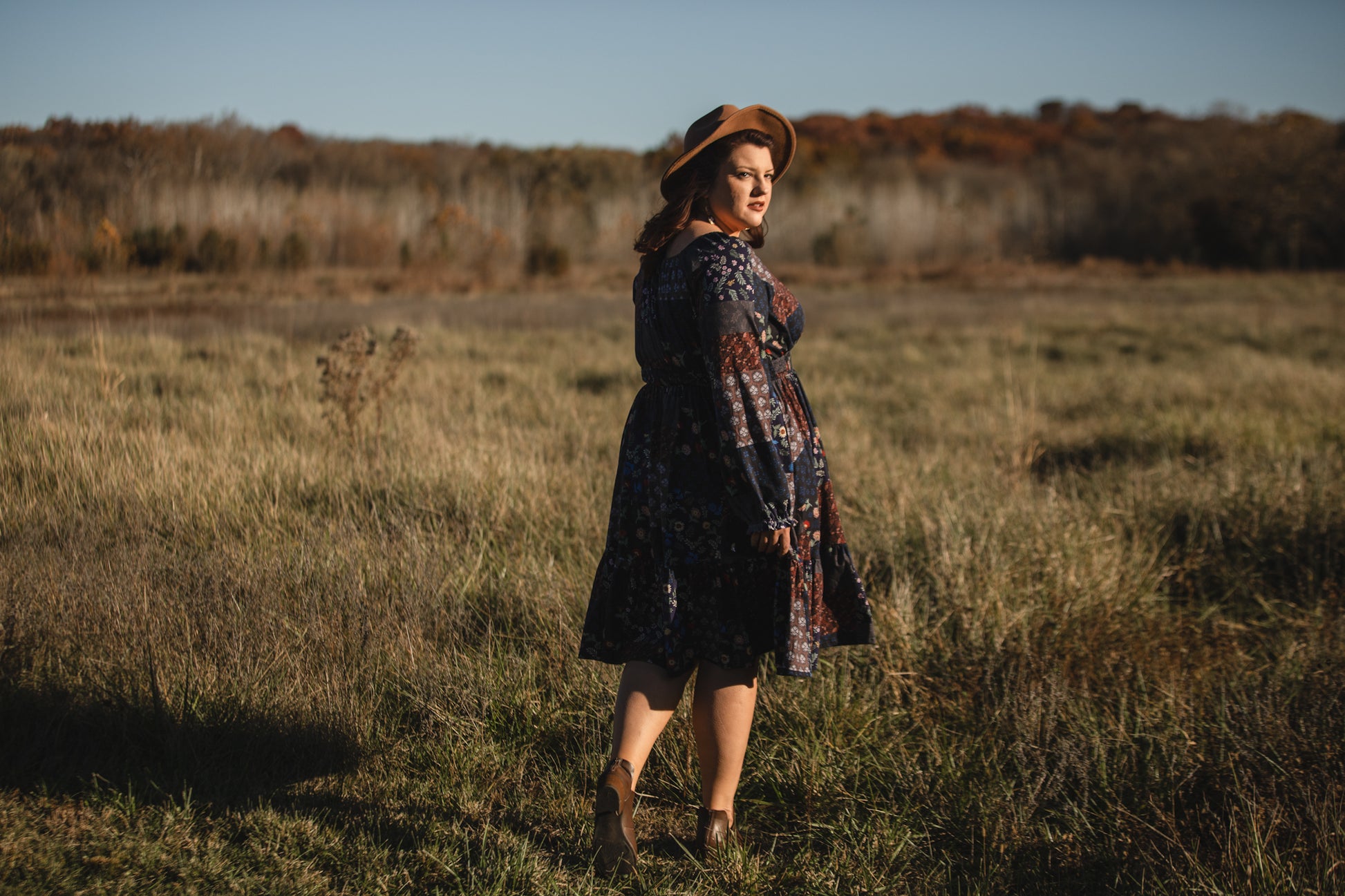 woman wearing a modest nursing floral dress