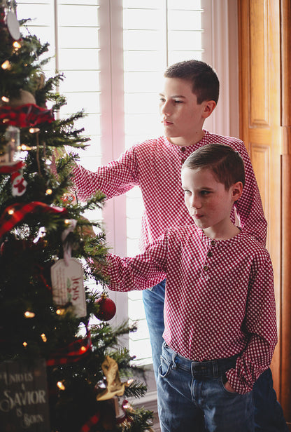 Cranberry Gingham ~ Boy’s Lionheart Henley