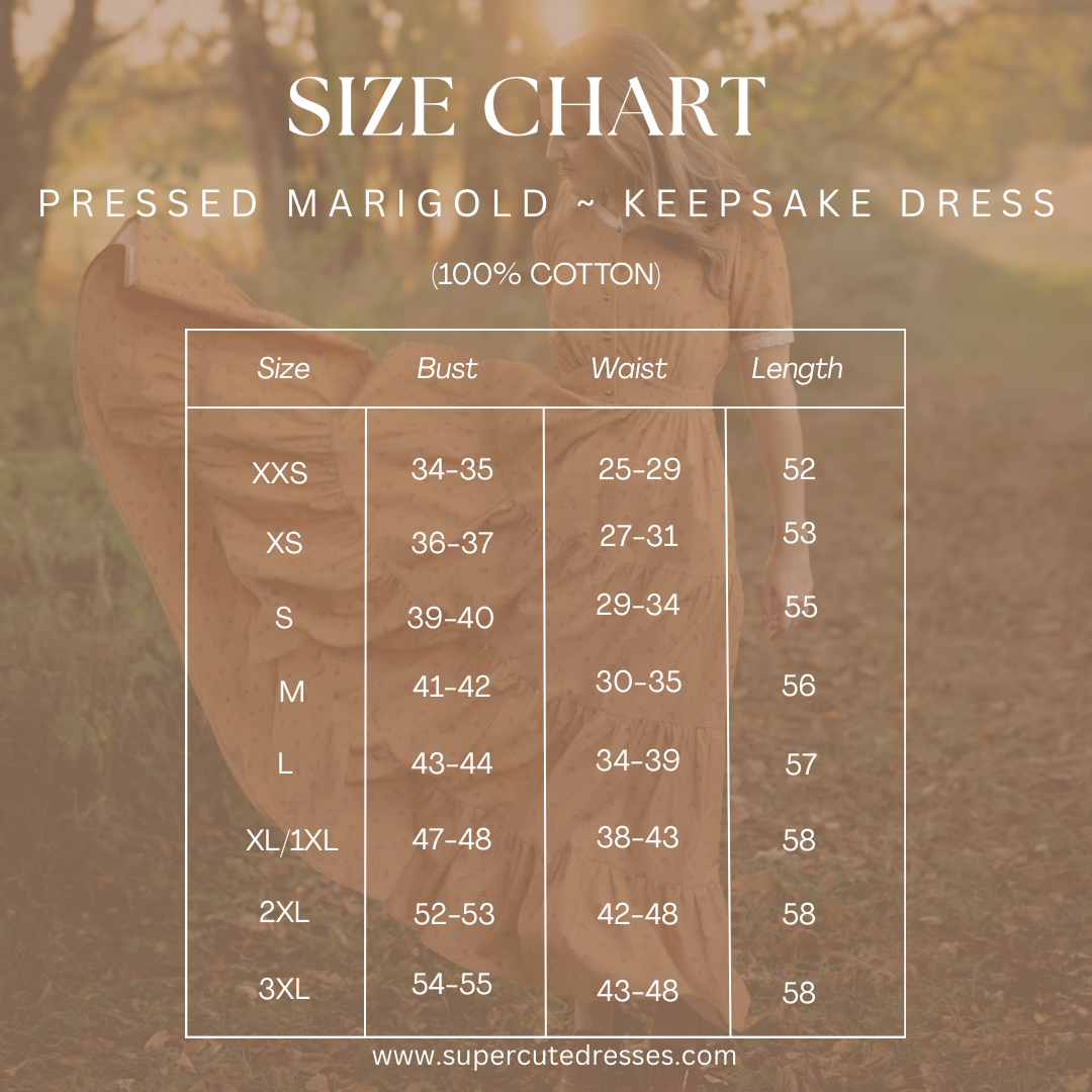 Size chart for Keepsake Dress