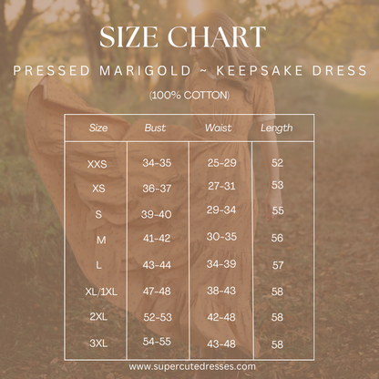 Size chart for Keepsake Dress