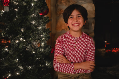Cranberry Gingham ~ Boy’s Lionheart Henley