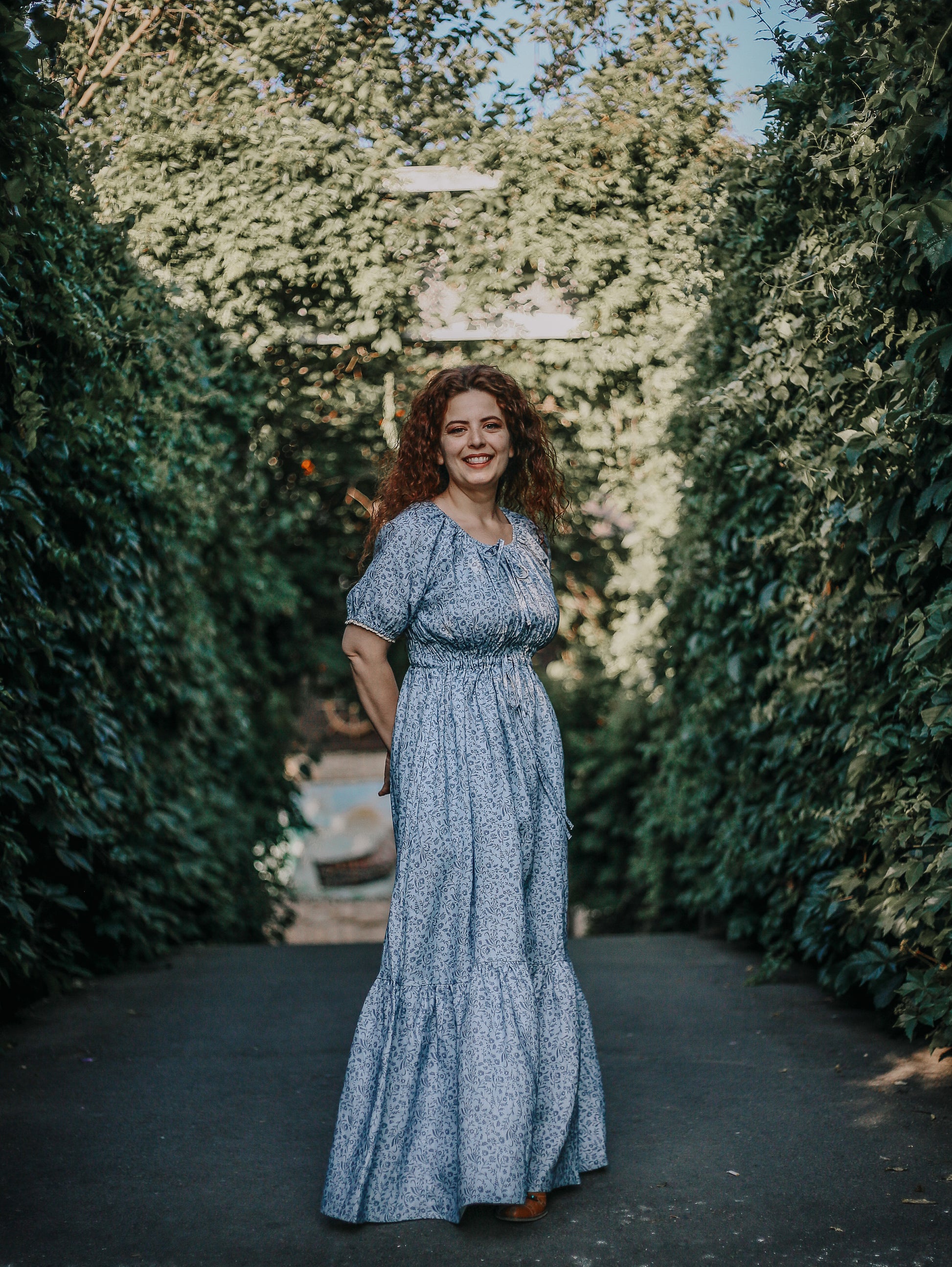 Scripted Mist ~ Abilene Dress Non-Nursing / XXS / 100% Linen