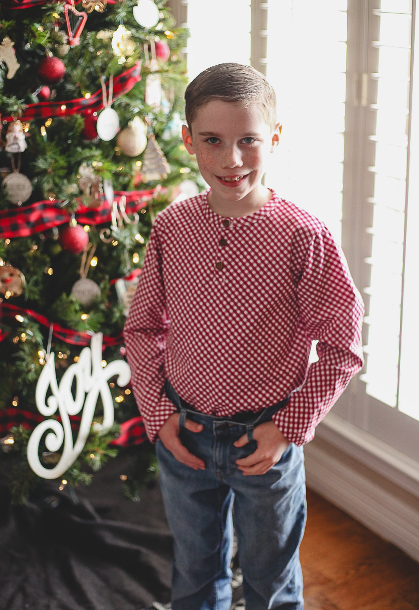 Cranberry Gingham ~ Boy’s Lionheart Henley
