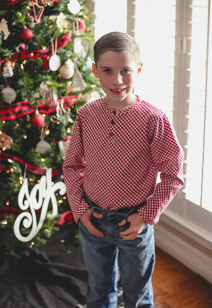 Cranberry Gingham ~ Boy’s Lionheart Henley