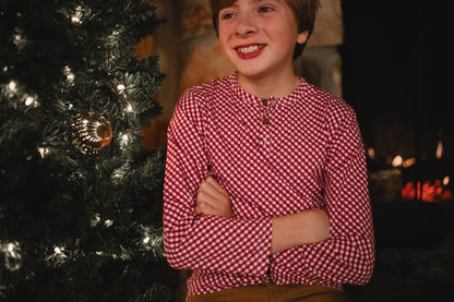 Cranberry Gingham ~ Boy’s Lionheart Henley