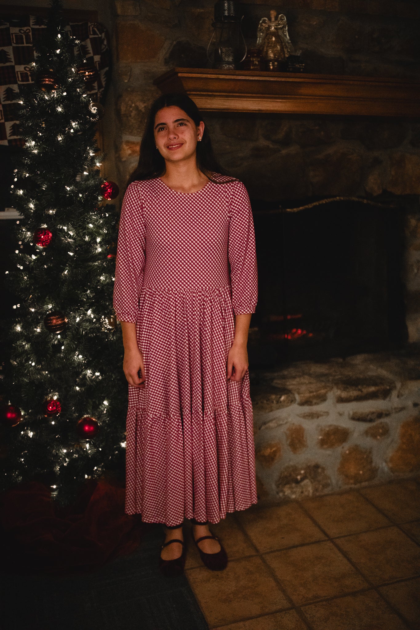 Cranberry Gingham ~ Novella Dress