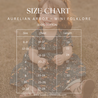 Size chart for dress with child model