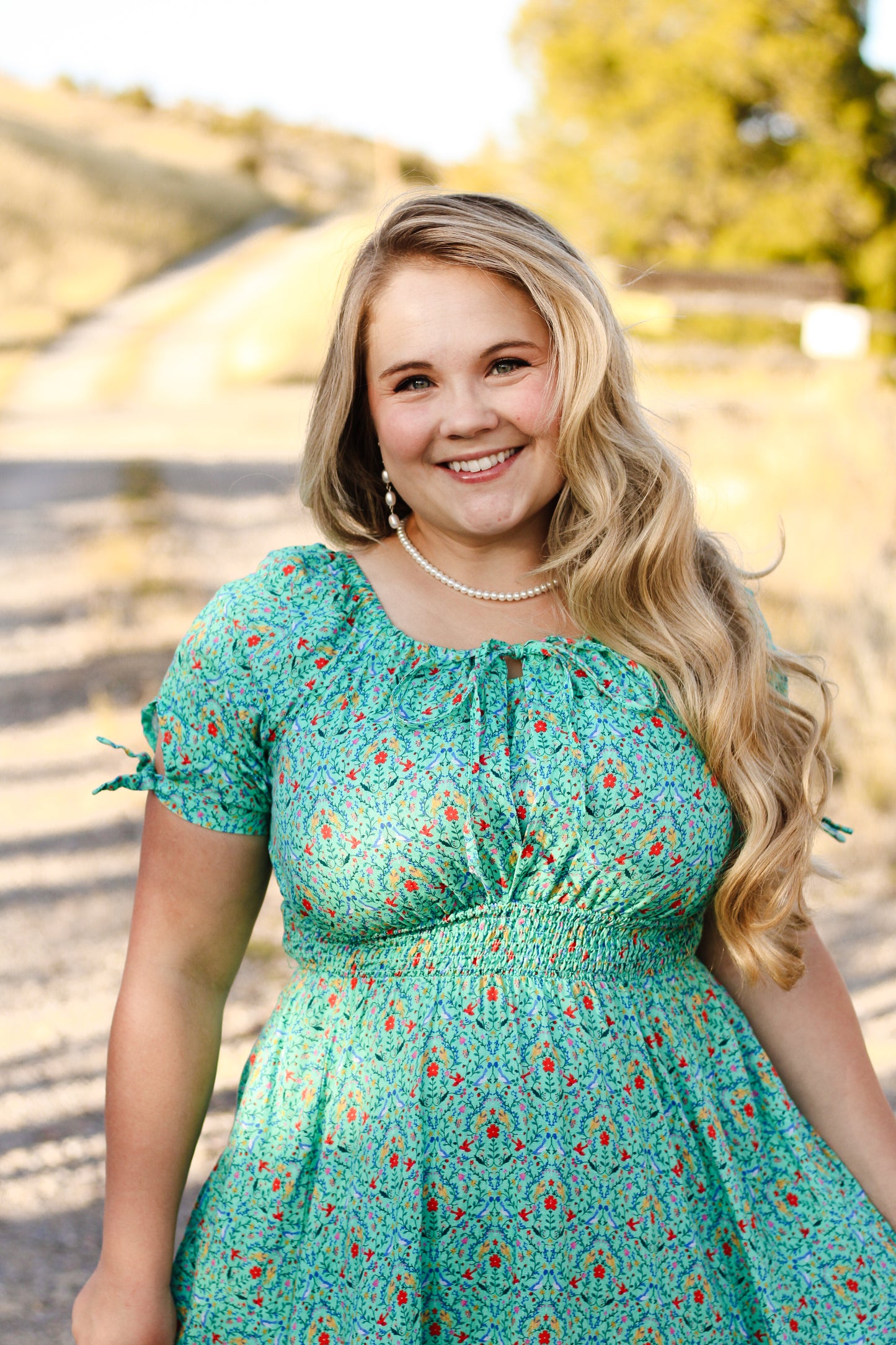 Woman modest nursing teal floral dress