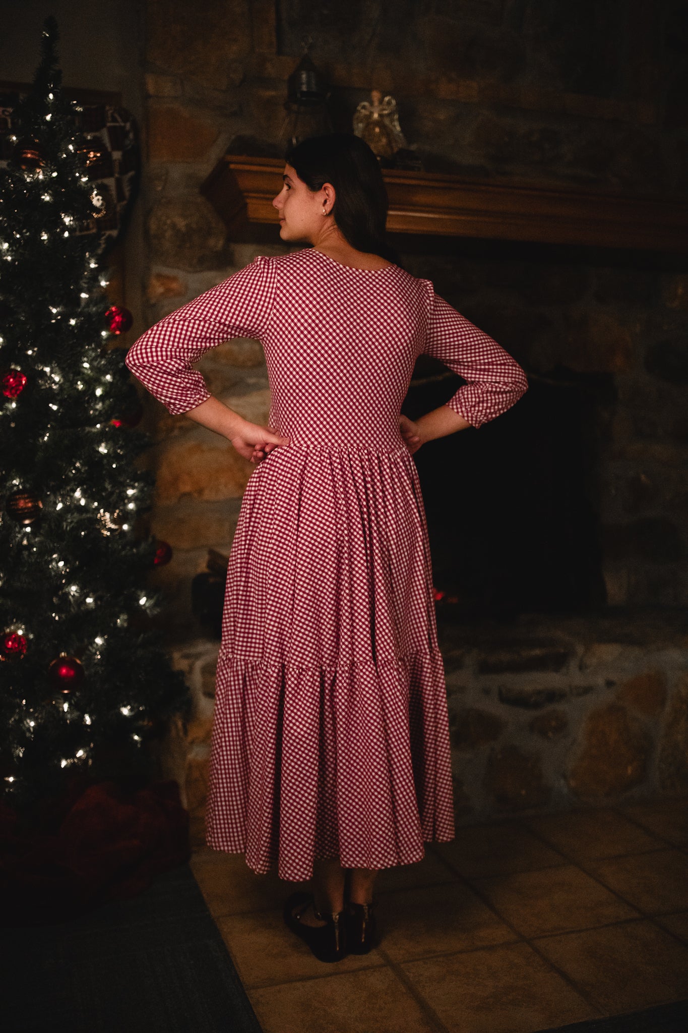 Cranberry Gingham ~ Novella Dress