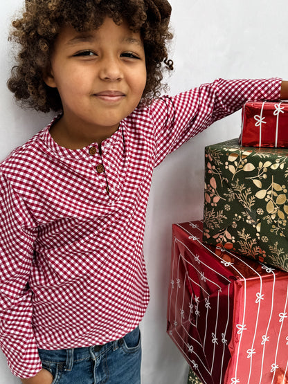 Cranberry Gingham ~ Boy’s Lionheart Henley