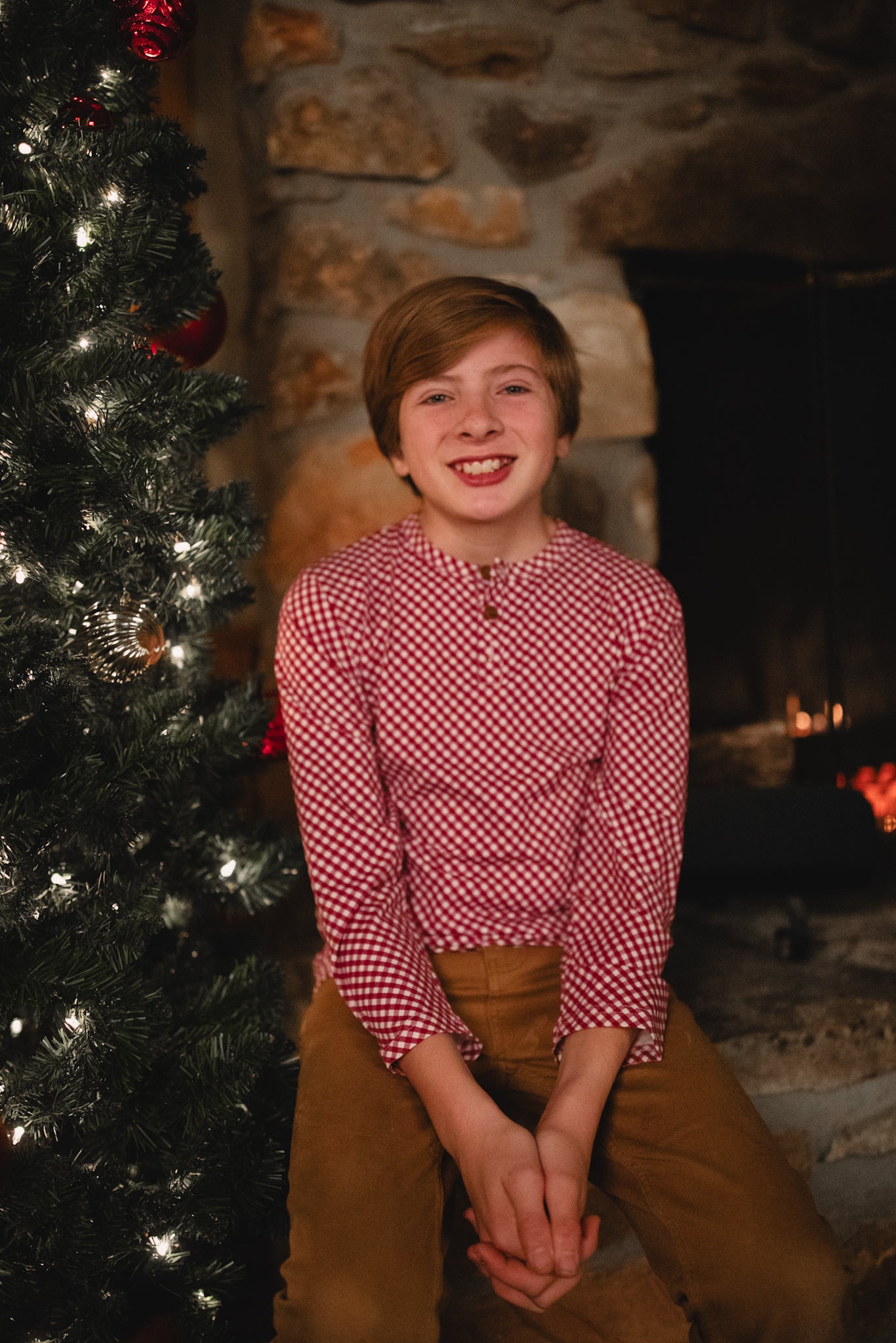 Cranberry Gingham ~ Boy’s Lionheart Henley