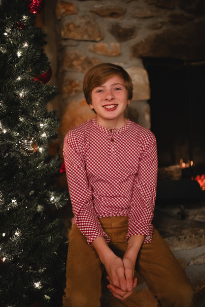 Cranberry Gingham ~ Boy’s Lionheart Henley