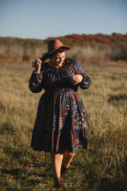woman wearing a modest nursing floral dress
