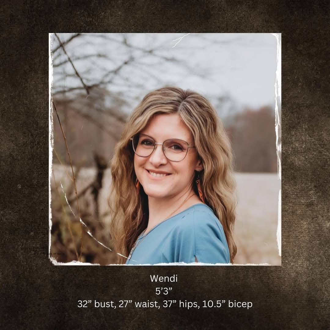 Woman with glasses outdoors, model measurements