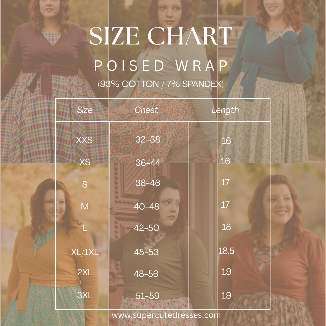Size chart for modest nursing wrap