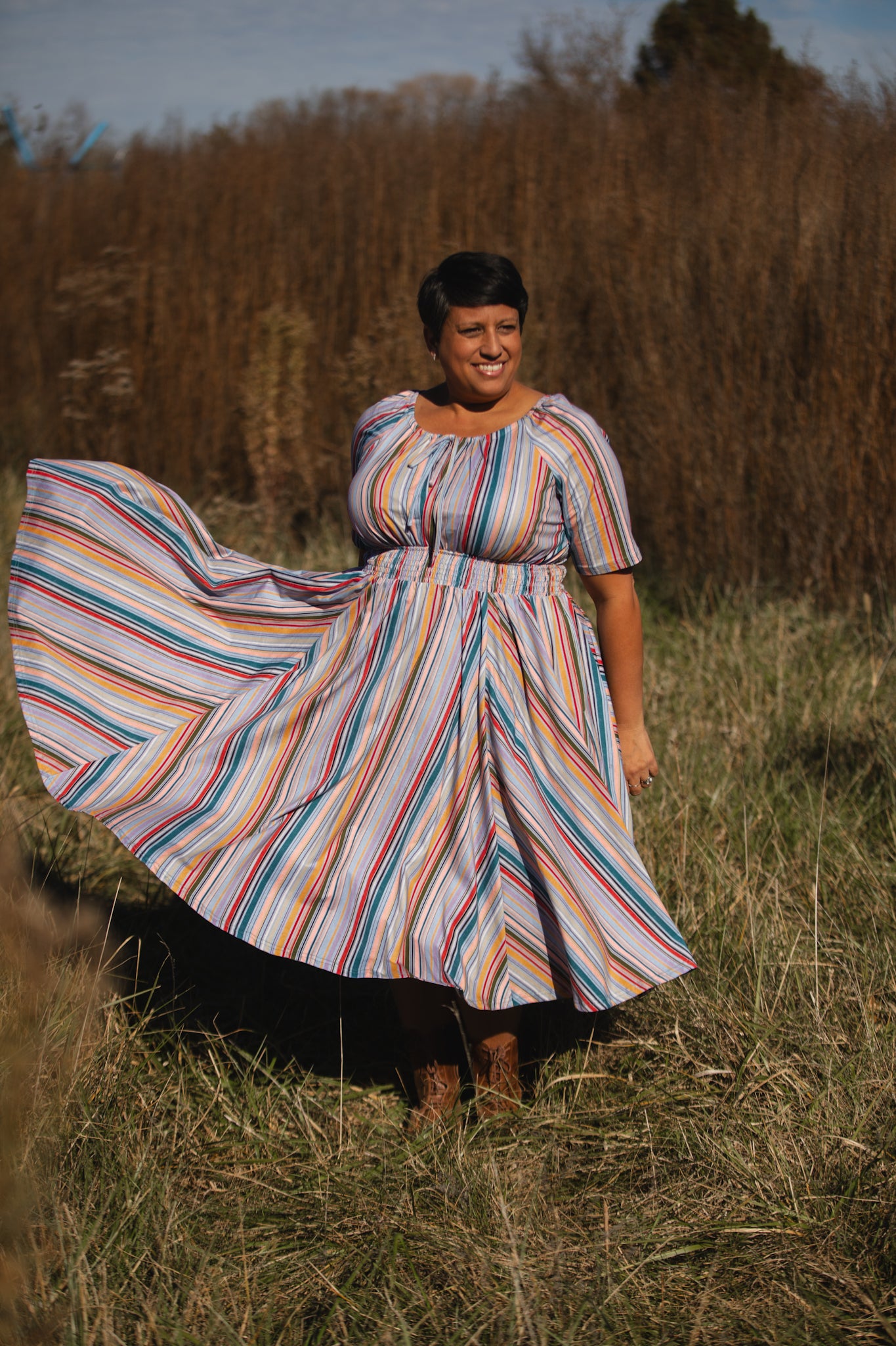 Painterly Pinstripes ~ Folklore Dress