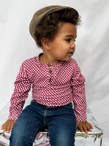 Cranberry Gingham ~ Boy’s Lionheart Henley
