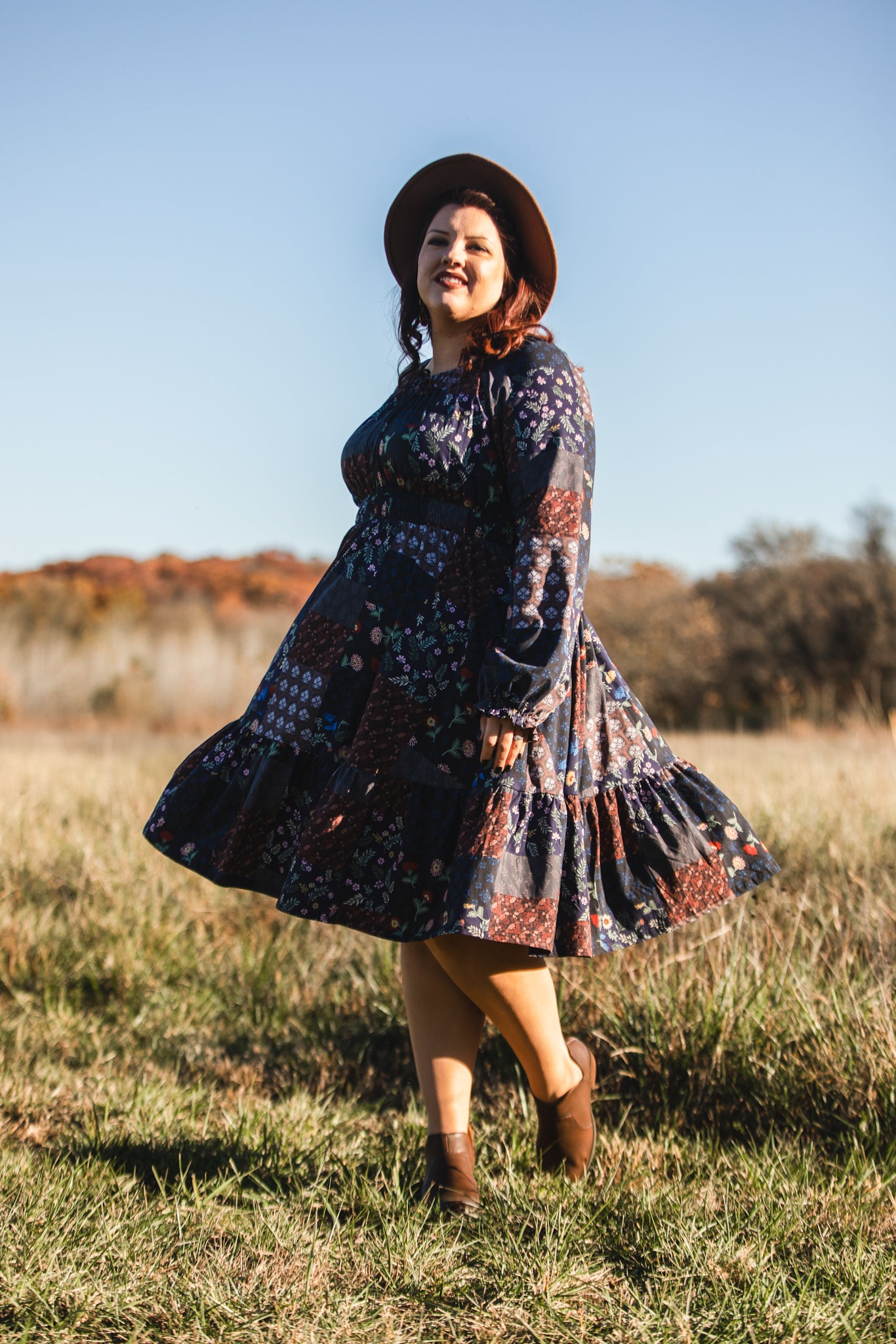 woman wearing a modest nursing floral dress