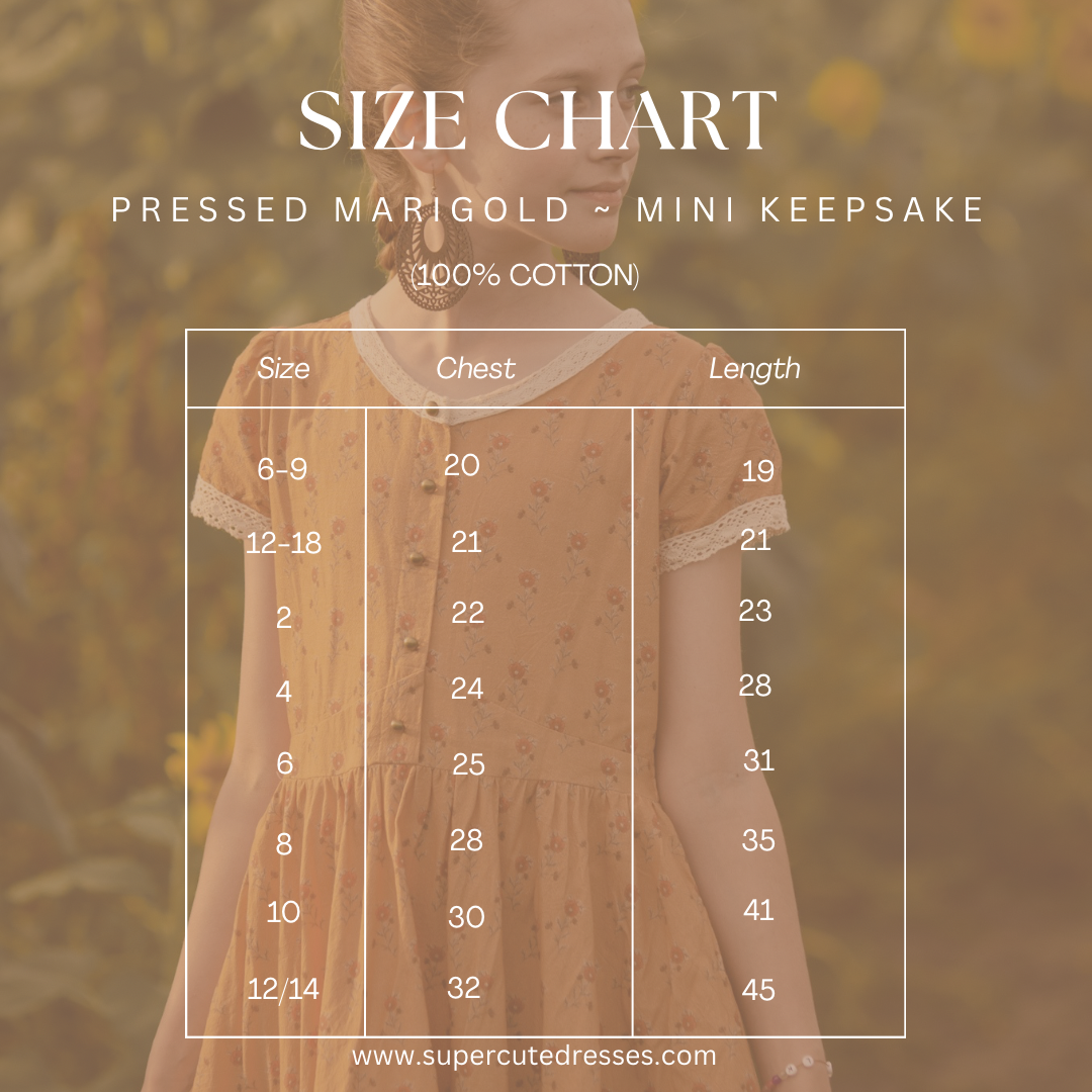 Size chart for dress measurements