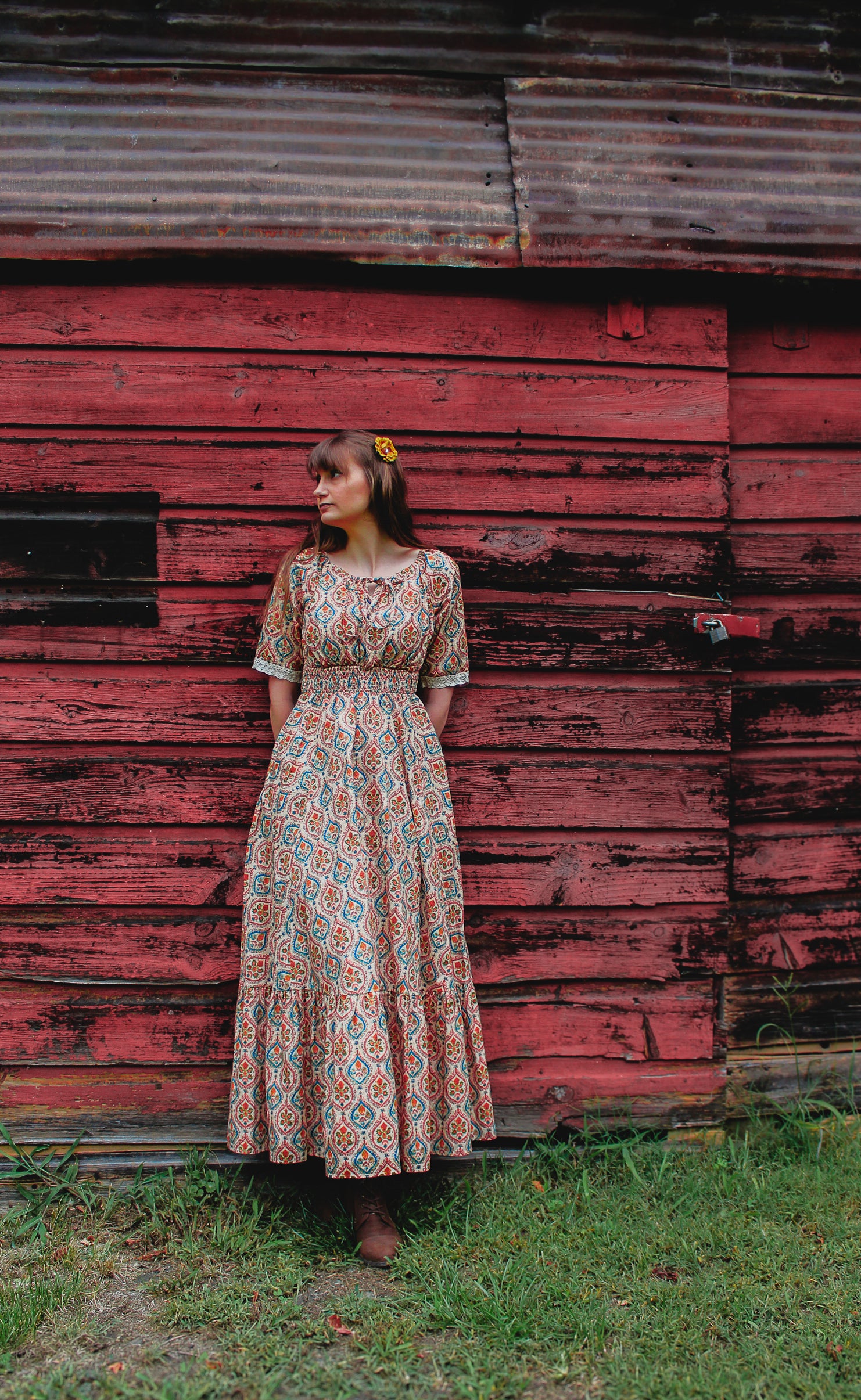 red folklore dress Imbas Burgundy Dress - Folklore-Inspired Autumn Dress 3XL