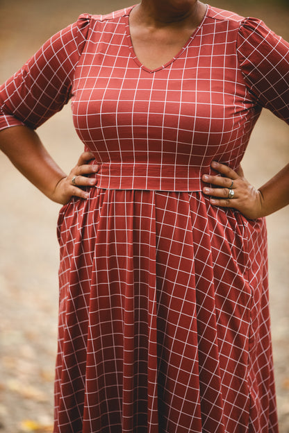 Modest nursing copper dress outdoors