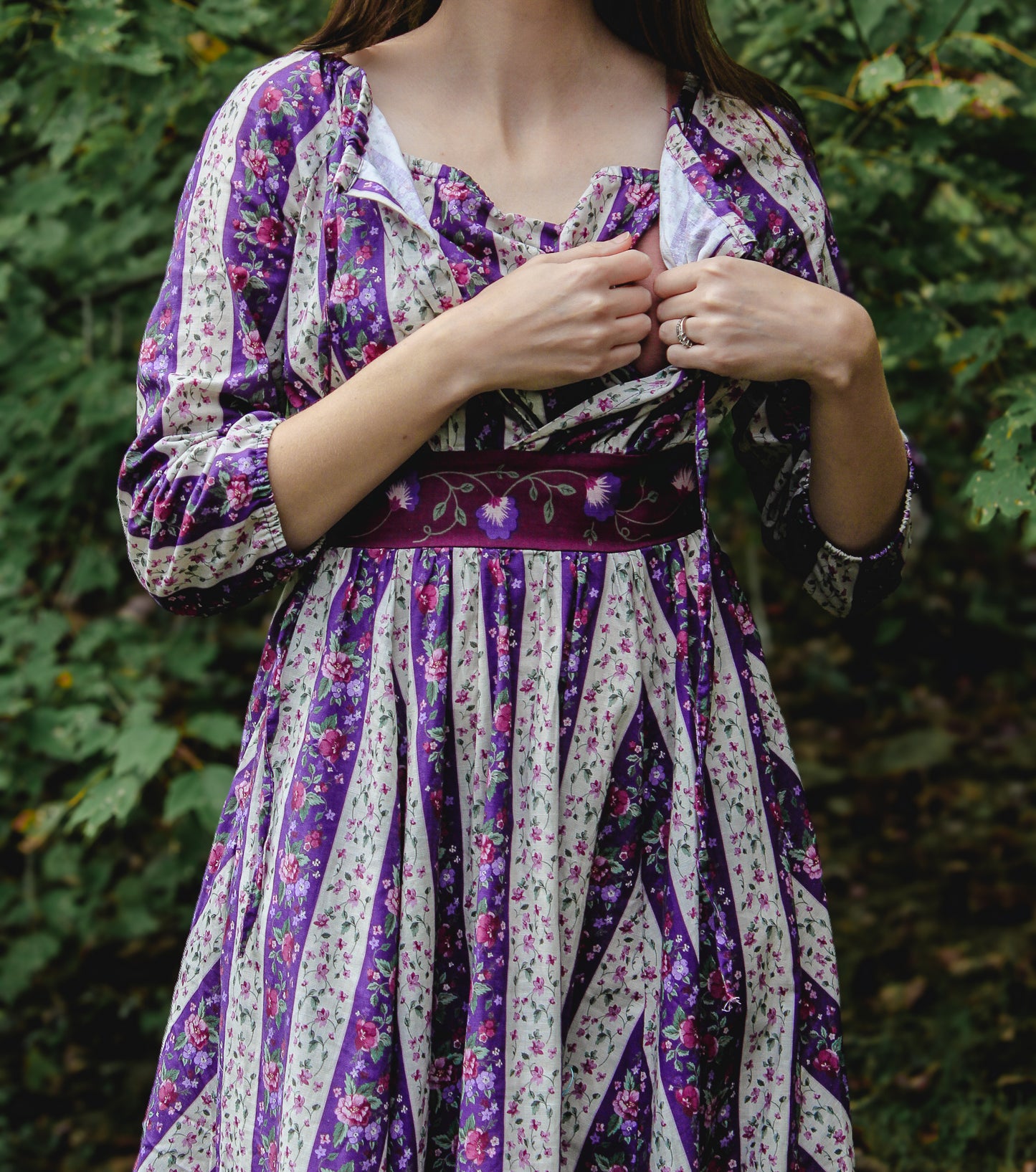 Modest nursing floral purple dress