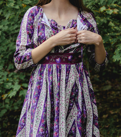 Modest nursing floral purple dress