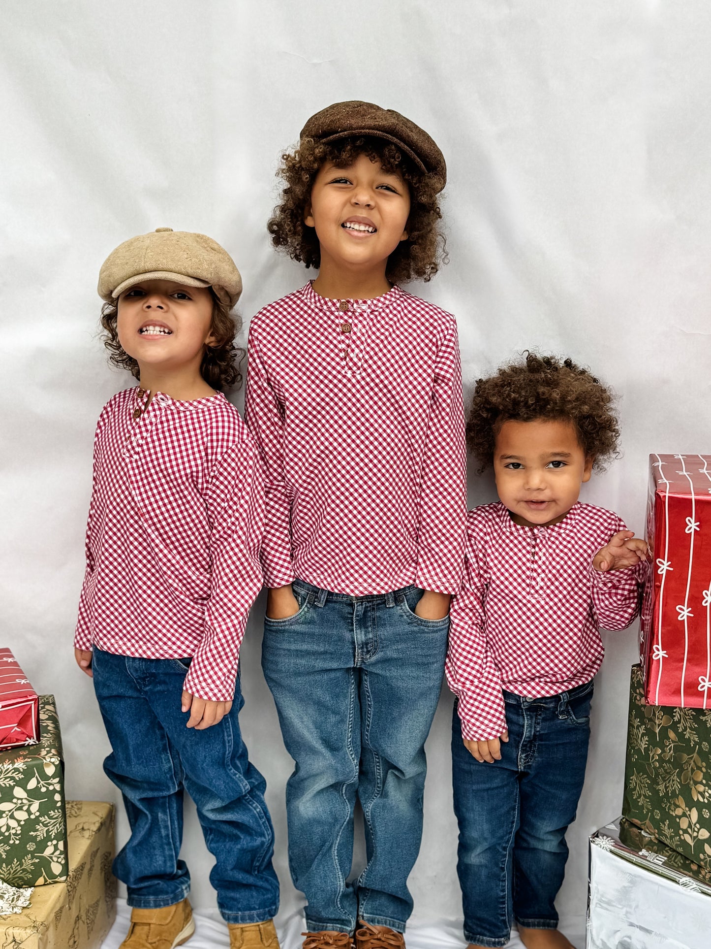 Cranberry Gingham ~ Boy’s Lionheart Henley