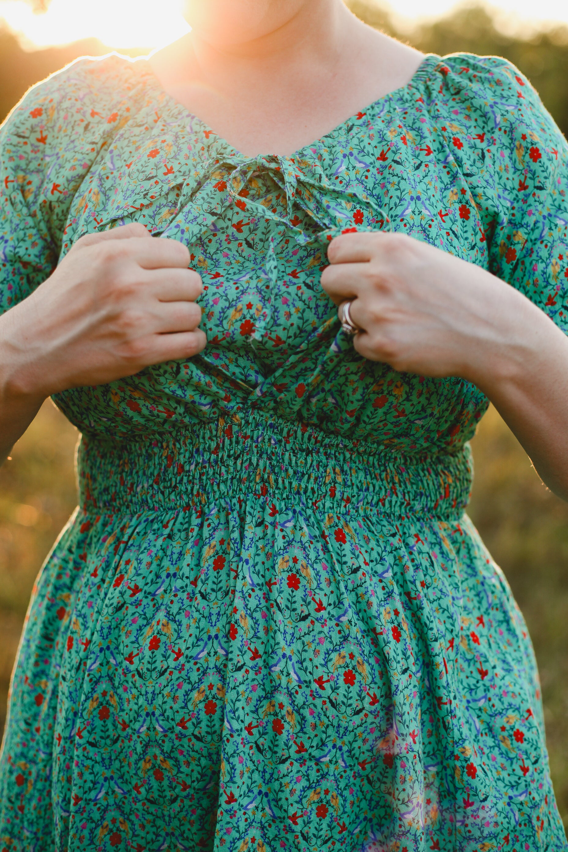 Woman modest nursing green floral dress