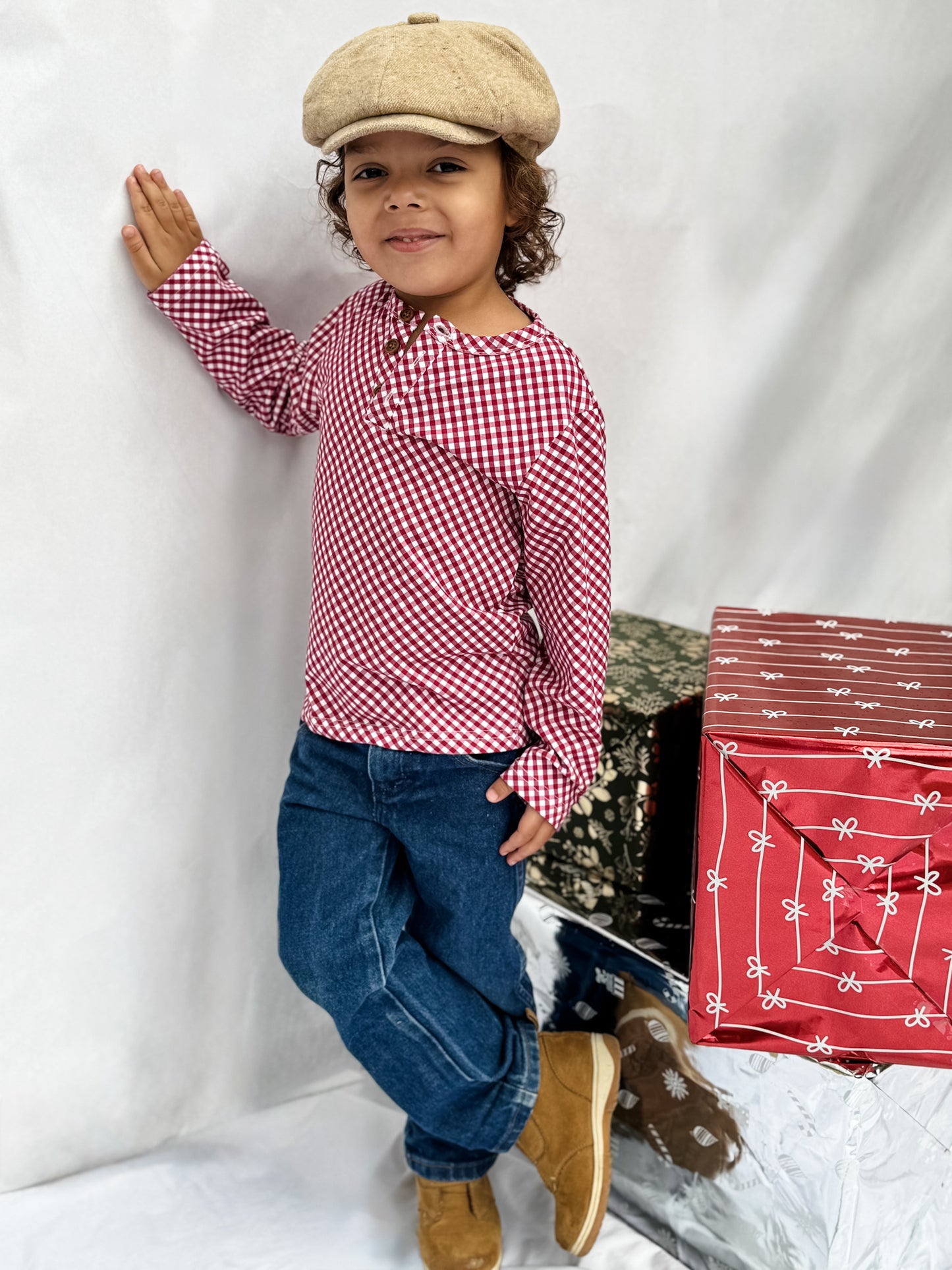 Cranberry Gingham ~ Boy’s Lionheart Henley