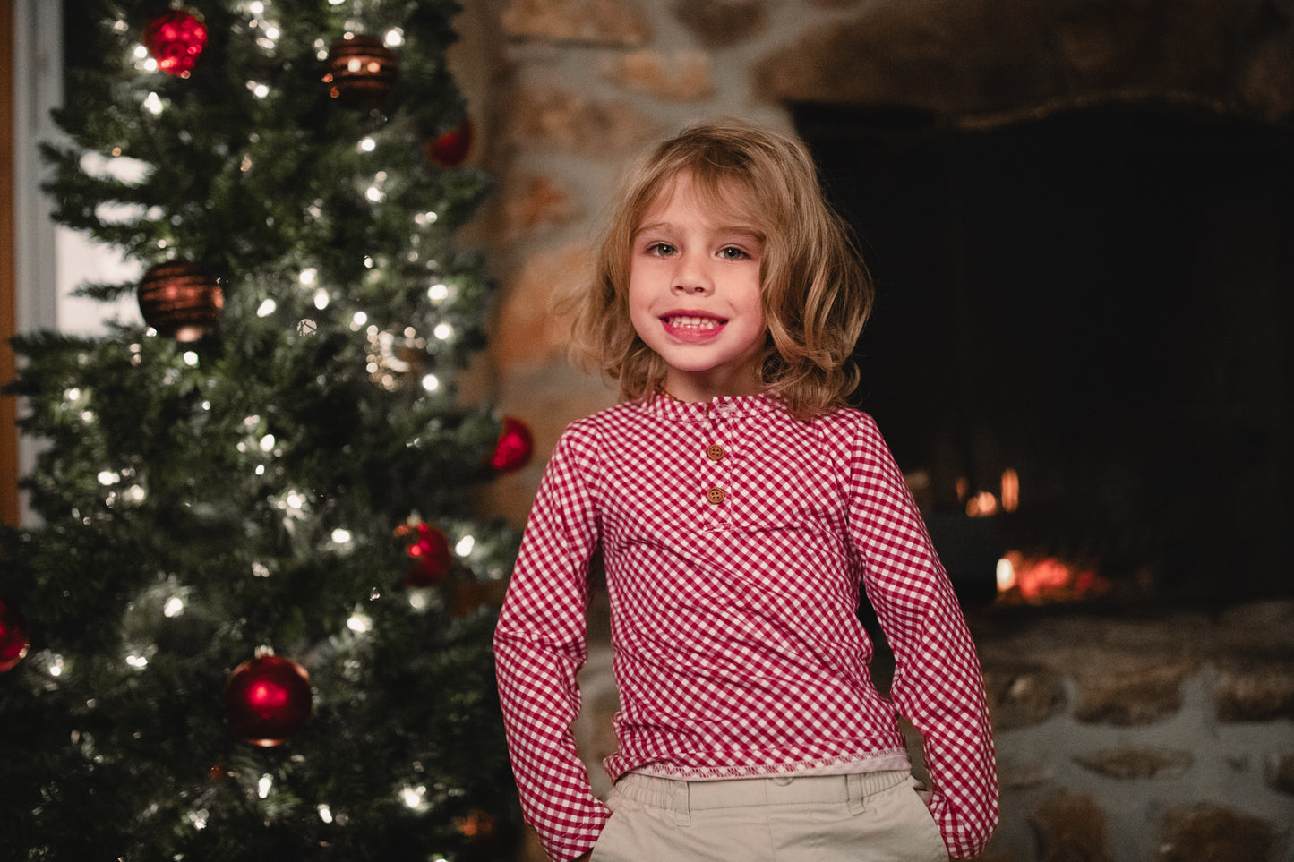 Cranberry Gingham ~ Boy’s Lionheart Henley