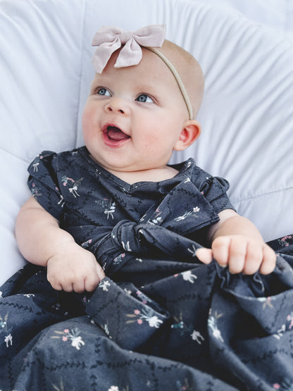 Modest baby dark blue floral dress headband