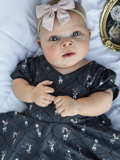 Modest baby dark floral dress pink headband