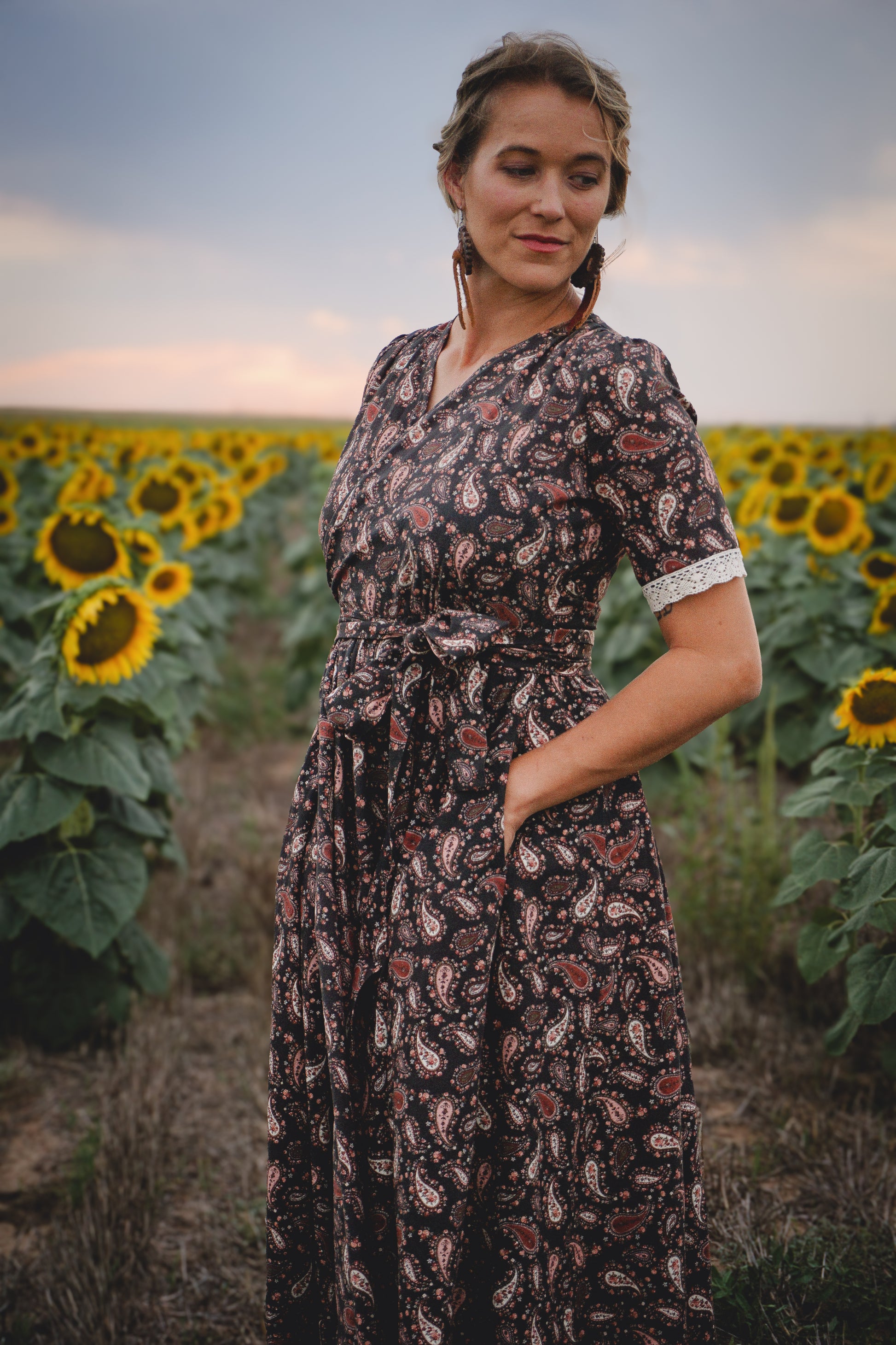 woman wearing a modest nursing black dress