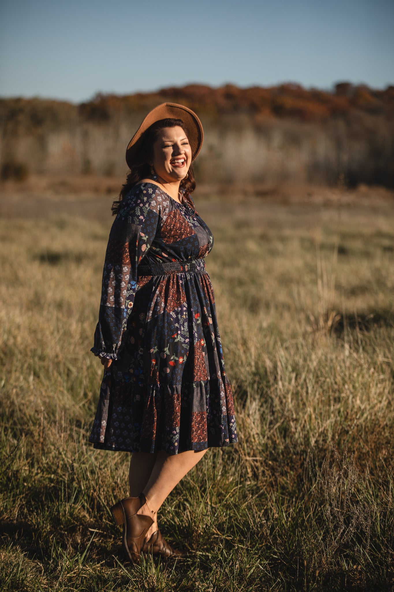 woman wearing a modest nursing floral dress