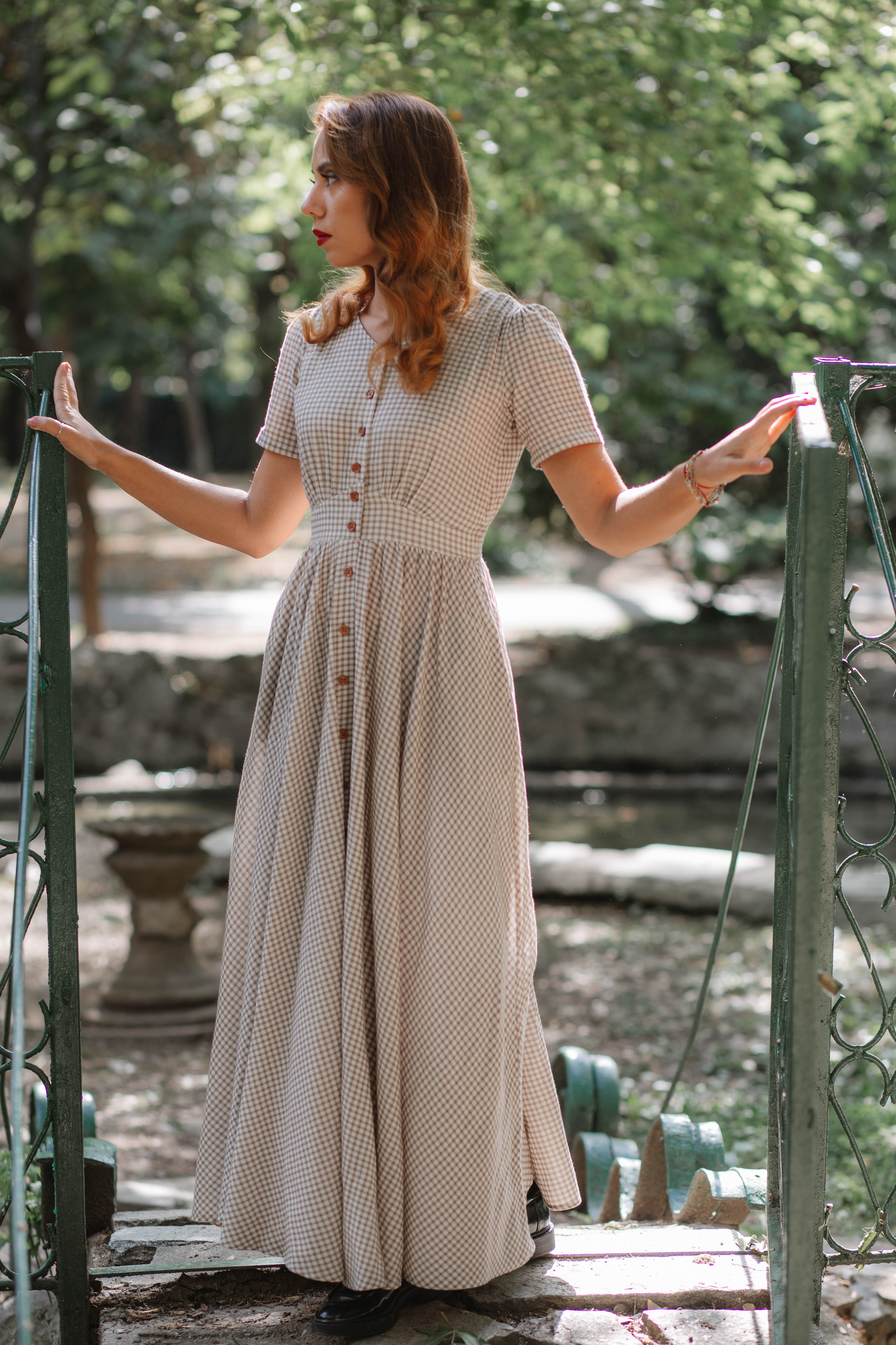 【正規品】herliptoFrenchChic GinghamDress Nutmeg Gingham ~ Hearthside Maxi – Super Cute Dresses