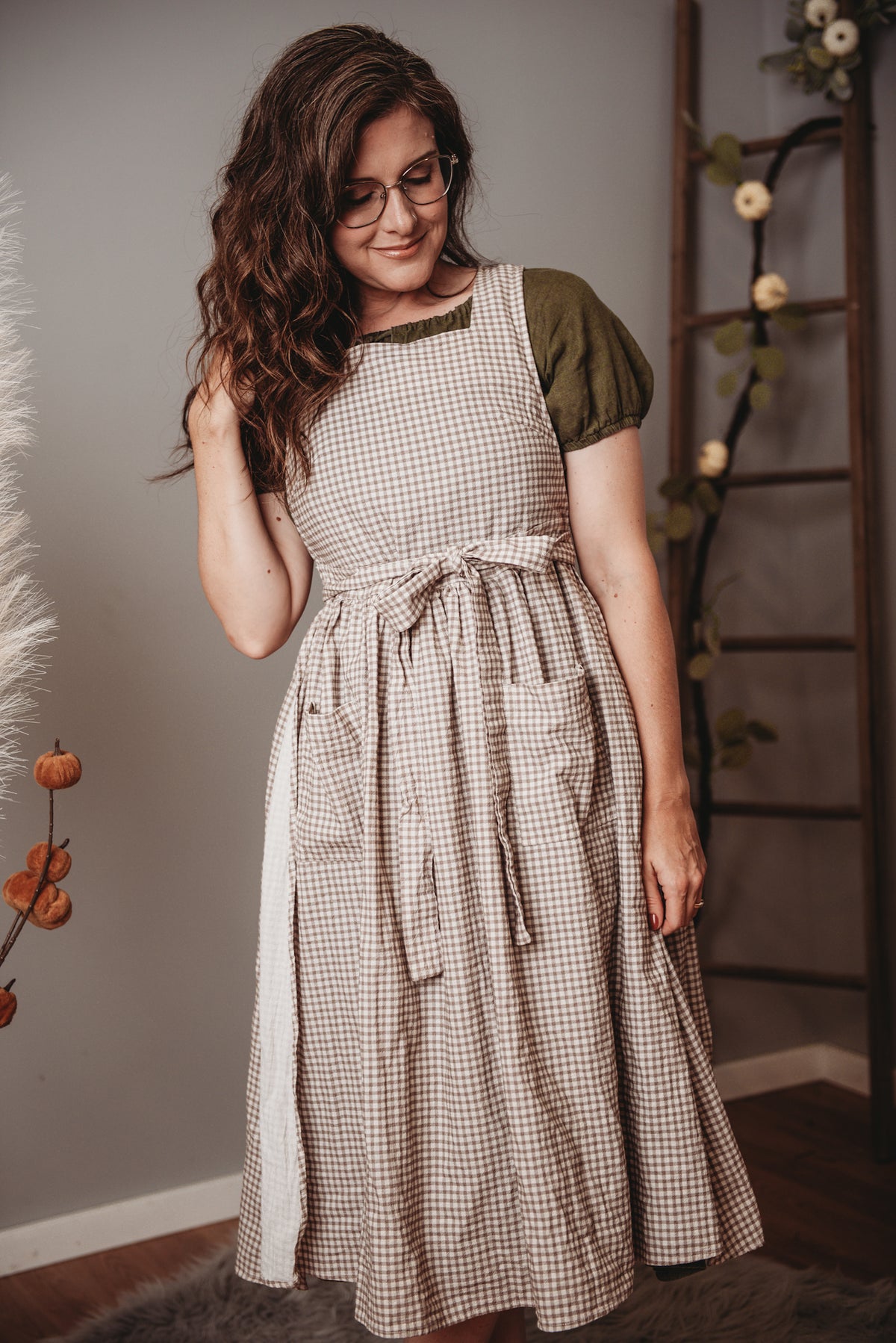 Nutmeg Gingham ~ Pinafore Apron