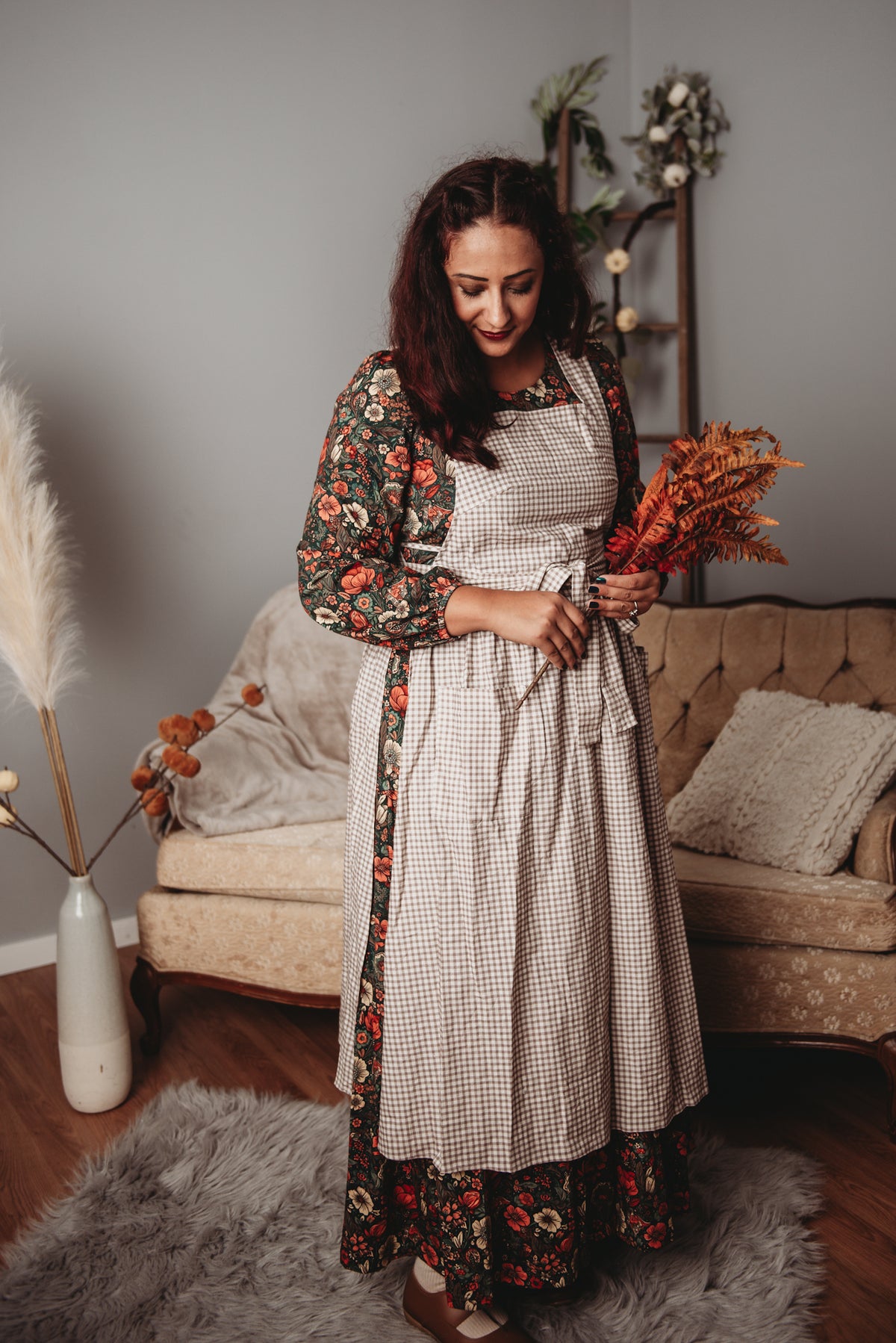 Nutmeg Gingham ~ Pinafore Apron